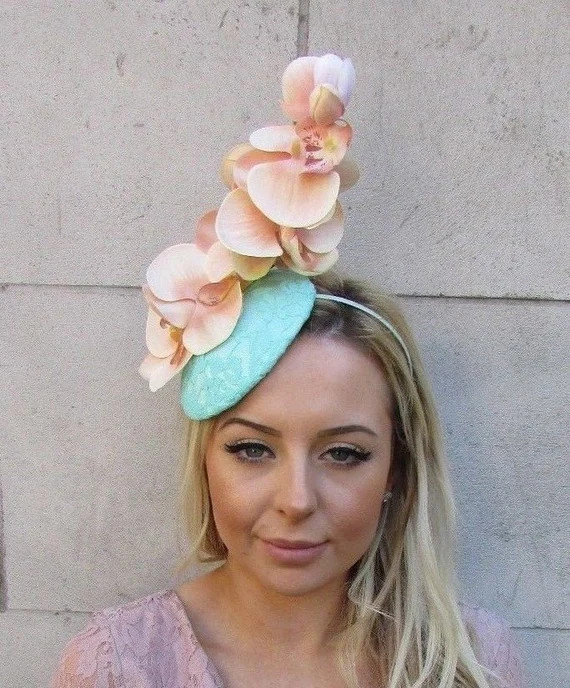 Mint Green Blush Peach Pink Orchid Flower Fascinator Races Ascot Hat Floral 5551 | Etsy (US)