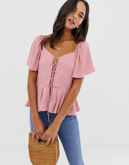 ASOS DESIGN tea blouse with lace up front detail | ASOS US