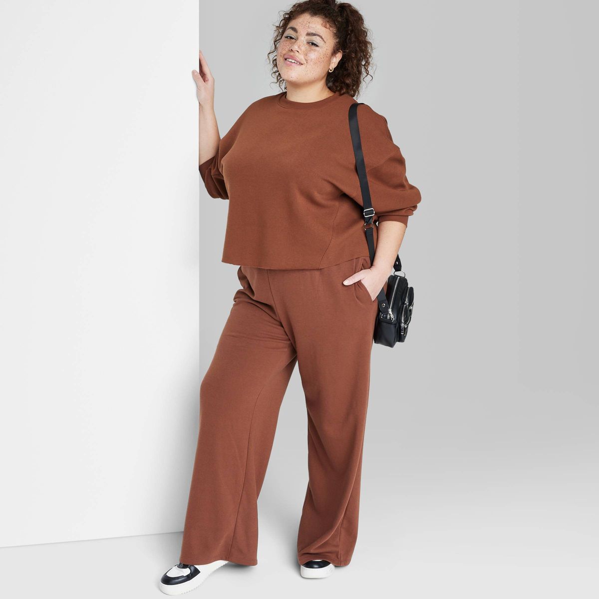 Women's High-Rise Wide Leg French Terry Sweatpants - Wild Fable™ Brown | Target