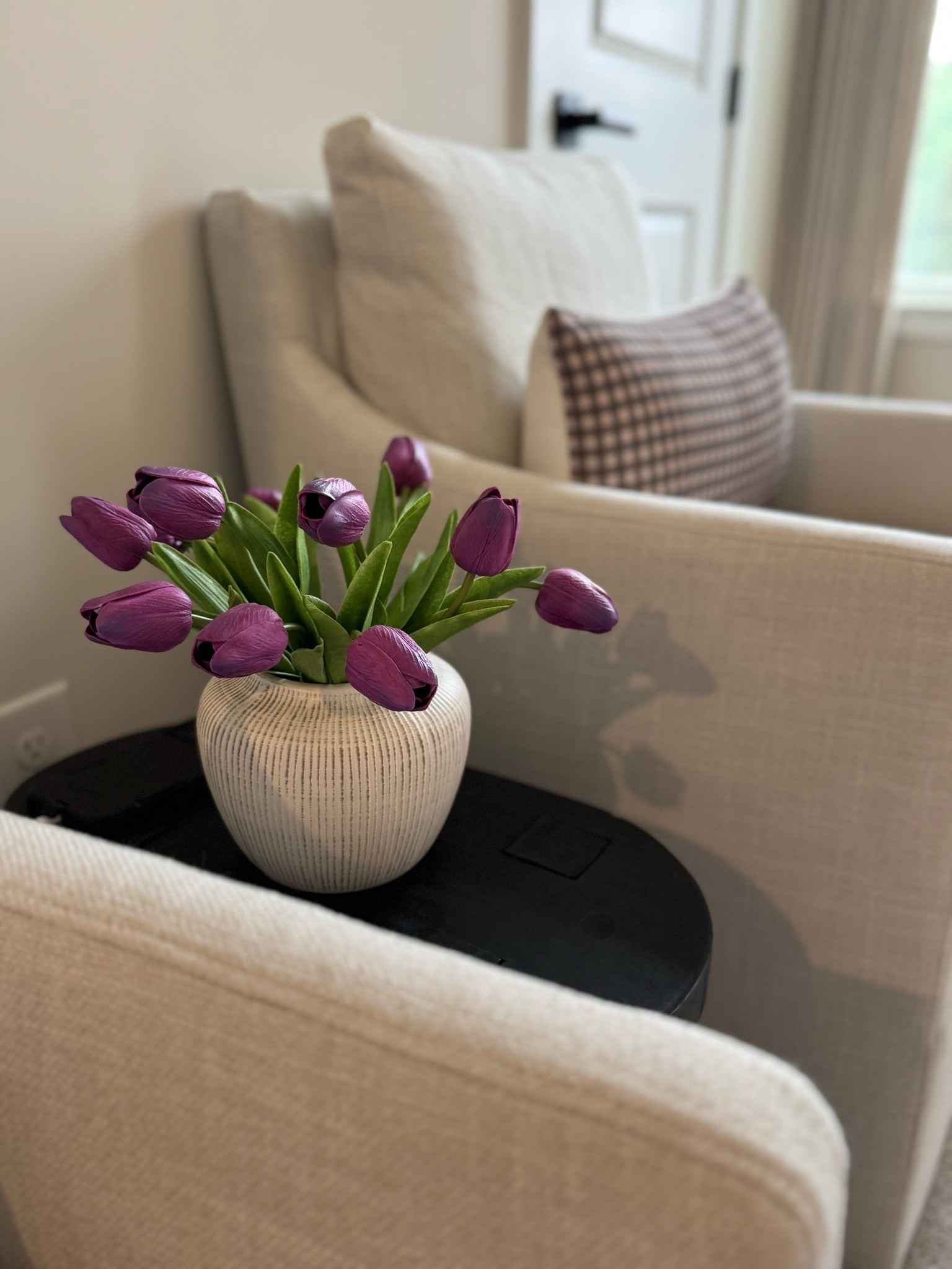 Purple tulips, cream vase, table arrangement

#LTKSeasonal #LTKHome #LTKSaleAlert