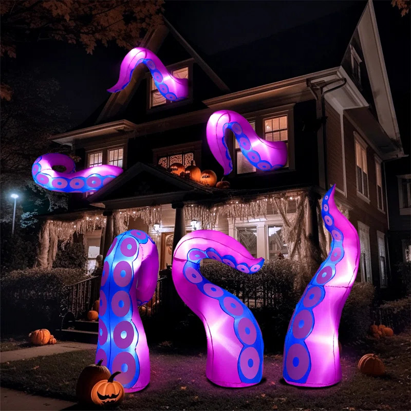 3 Pcs Halloween Inflatables Outdoor Decorations, Inflatable Purple Octopus Tentacle with LEDs for... | Wayfair North America