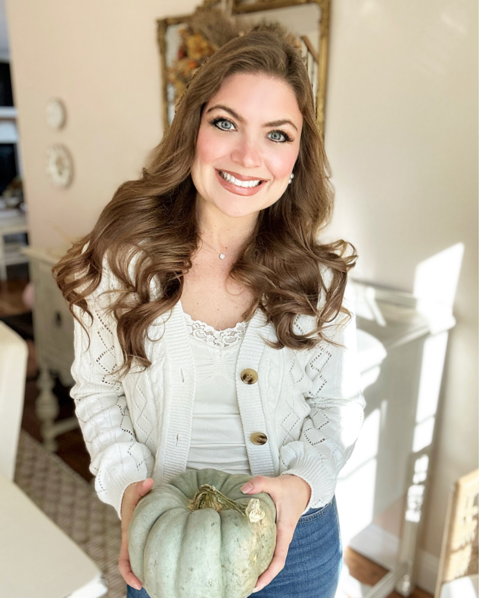 Sweater weather has never looked better in this cozy cardigan that features an open diamond pattern! 🫶🏻🍂 

I’ve also been on the hunt for mini Pearl hoop earrings and I have officially found them -and I am obsessed ! 

#LTKfindsunder100 #LTKfindsunder50