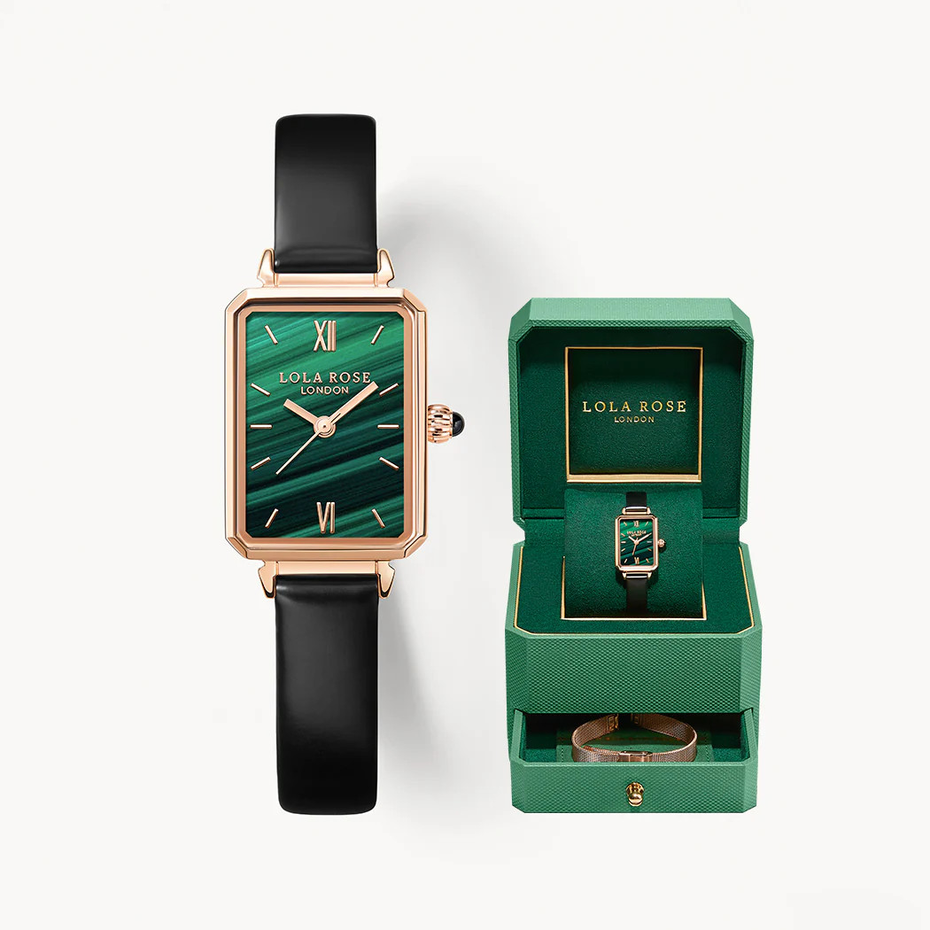 Malachite Textured Watch With Two Strap Set | Lola Rose