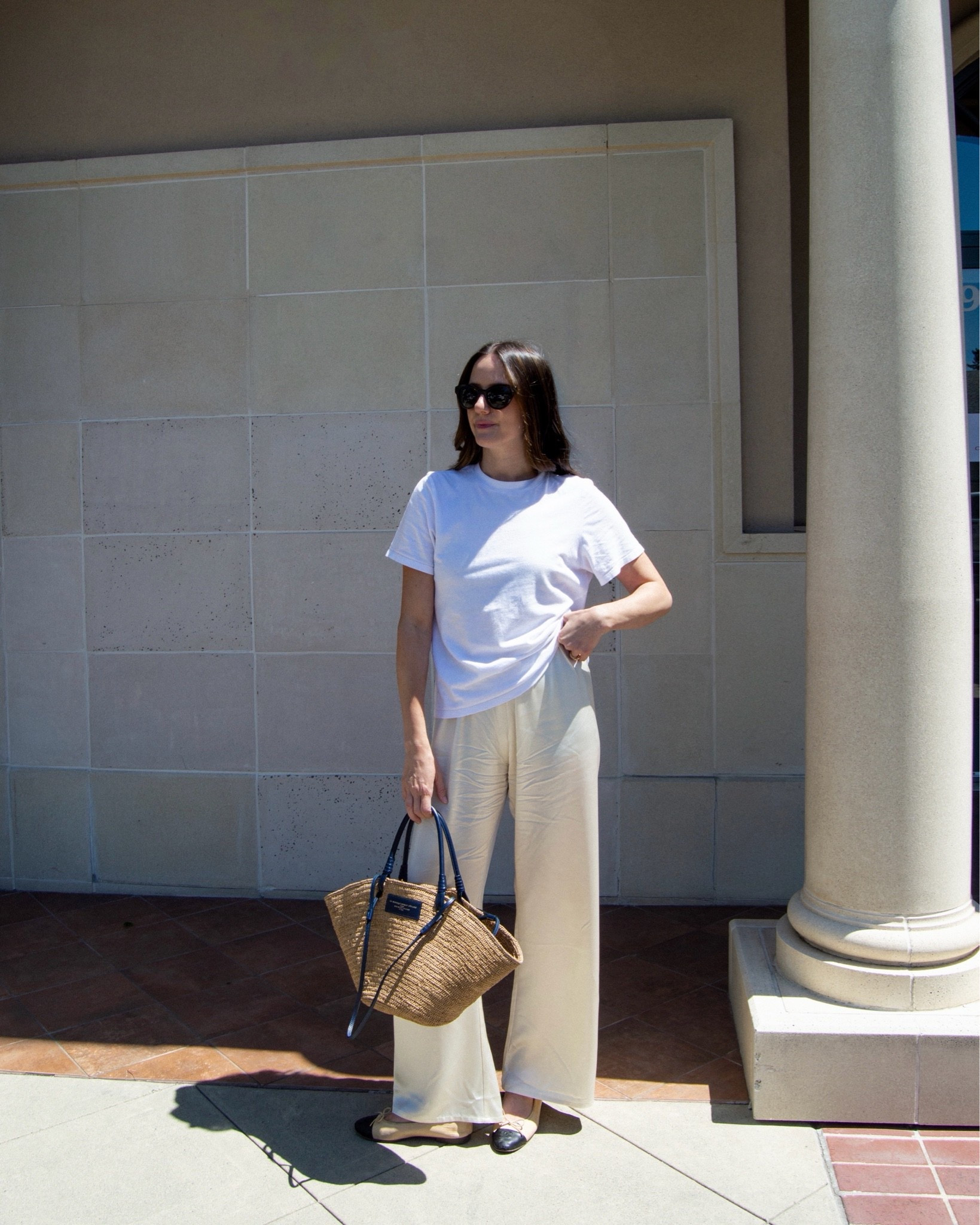 White tee and ivory silky pants 🤍

Chic summer outfit, summer style pants, summer pants, casual chic outfits, mom outfits, what to wear this summer, summer style, Chanel flats

#LTKootd