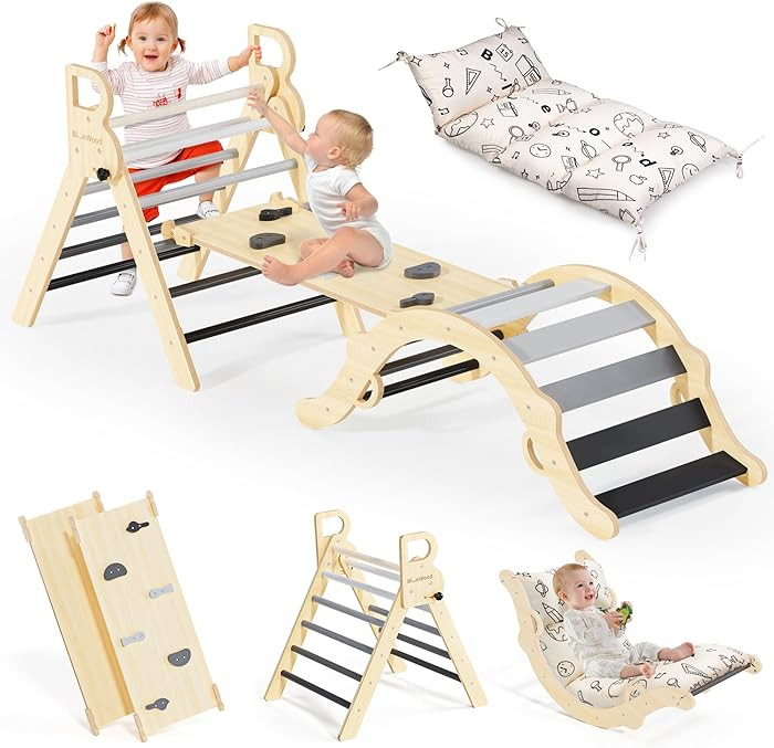 BlueWood Pikler Triangle Set with Cushion, 8-in-1 Climbing Toys for Toddlers, Montessori Philosop... | Amazon (US)