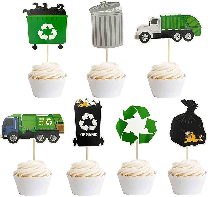 Garbage Truck Birthday Party Supplies Garbage Truck Cupcake Toppers for Trash Truck Waste Managem... | Amazon (US)