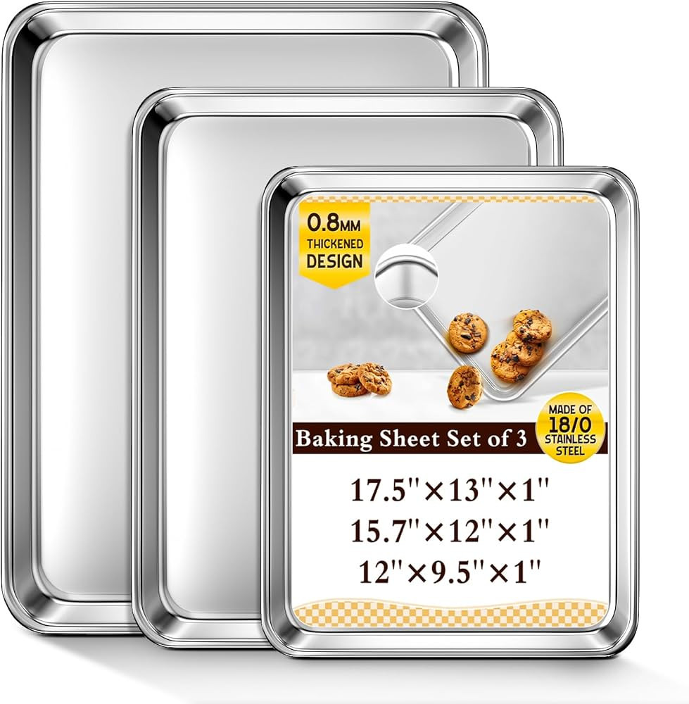 Baking Sheet Set of 3, Commercial Grade Stainless Steel Cookie Sheets for Baking, 12/16/17.5 Inch... | Amazon (US)