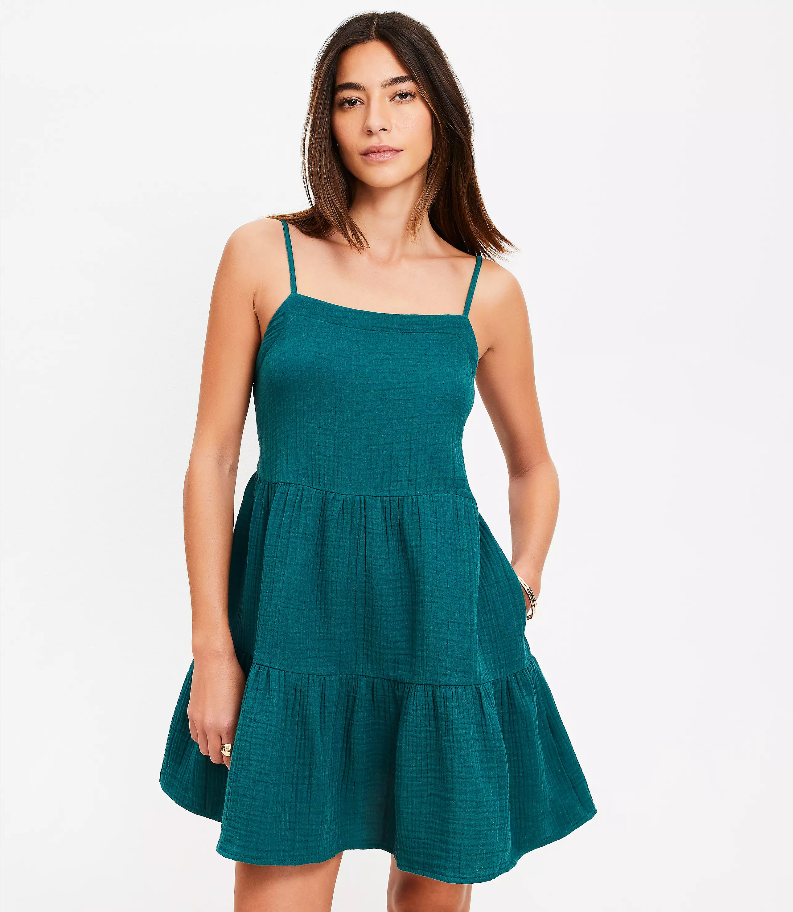 LOFT Beach Triple Cloth Tiered Mini Dress | LOFT