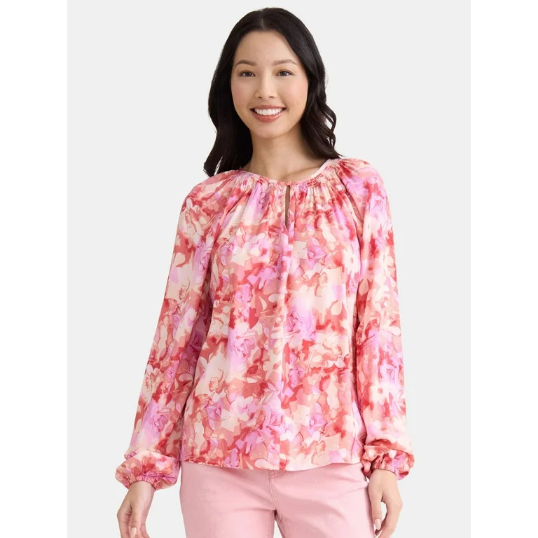 Time and Tru Women’s and Women’s Plus Printed Smocked Blouse, Sizes XS-4X | Walmart (US)