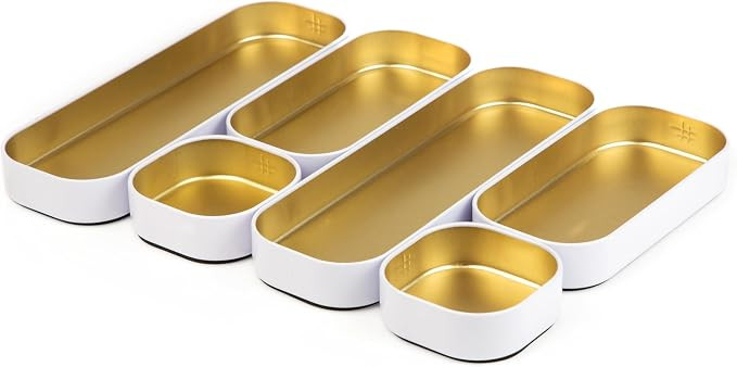 Three by Three Seattle Metal Drawer Organizer Tray Set, 6-Pc, 1" (Gold) | Amazon (US)