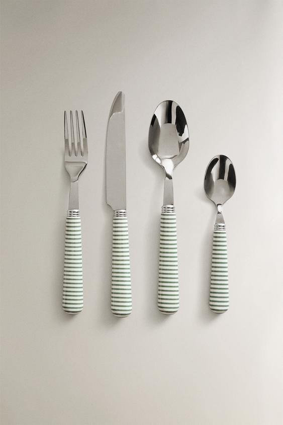 4-PIECE FLATWARE SET WITH STRIPED HANDLE | Zara US