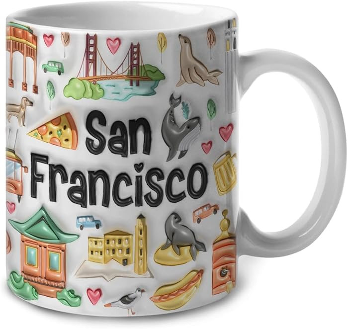 Lotacy San Francisco Symbols Colorful 2D Printed Coffee Mug With Flag, Ceramic 11oz Mug, Souvenir... | Amazon (US)
