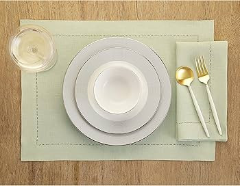 Solino Home Hemstitch Linen Placemats 14 x 19 Inch - 100% Pure Linen Sage Green Easter Cloth Plac... | Amazon (US)