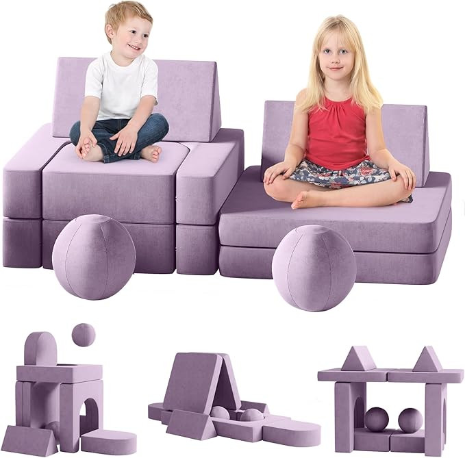 Kids Couch, 10PCS Modular Kids Play Couch with 2 Balls and Tunnel, Fold Out Toddler Couch for Pla... | Amazon (US)