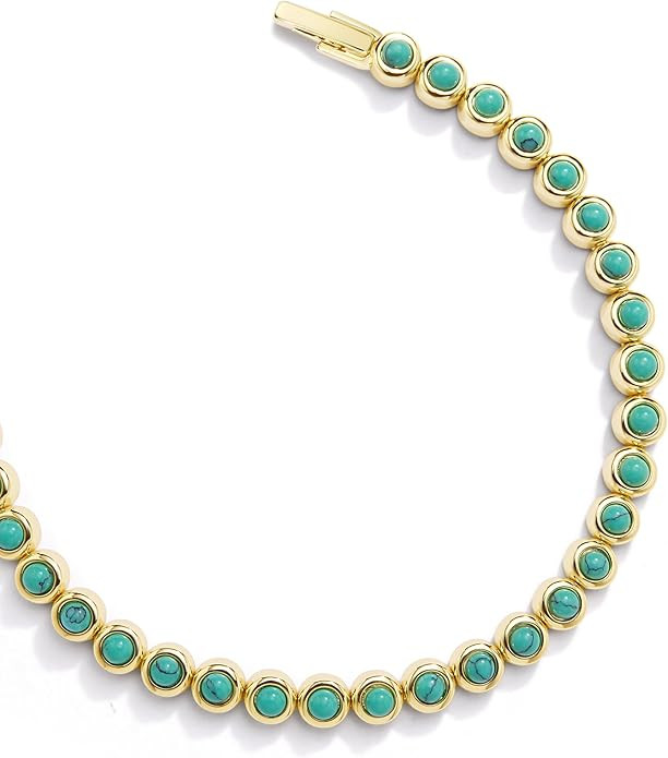 14K Gold Filled Tennis Bracelet For Women, 3MM Turquoise&CZ Gemstone Bezel Tennis Bracelet, Gold ... | Amazon (US)