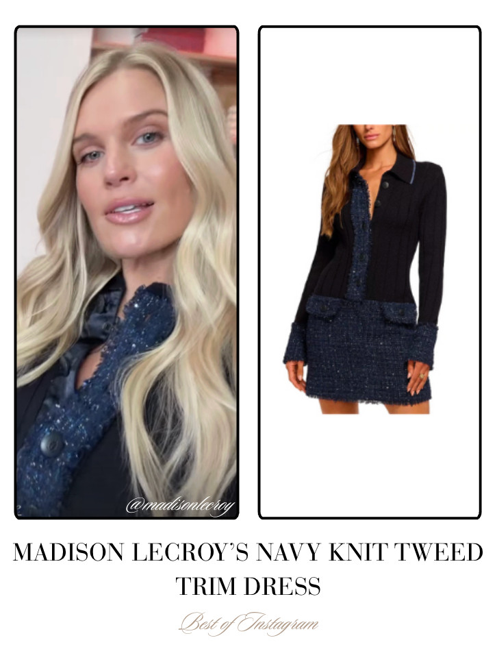 Madison LeCroy's Navy Knit Tweed Trim Dress 📸= @madisonlecroy 

 