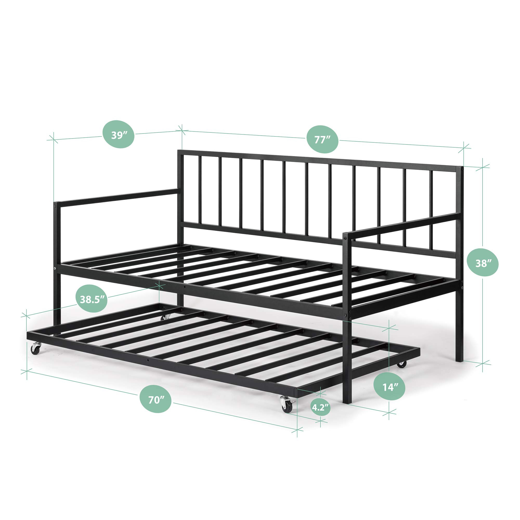 ZINUS Eden Metal Daybed with Trundle, Mattress Foundation with Steel Slat Support, Easy Assembly,... | Amazon (US)