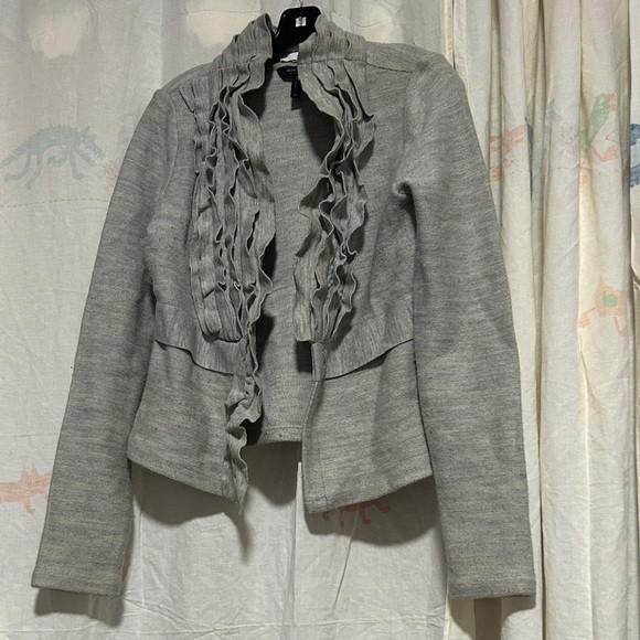 BCBGMaxAzria Gray Ruffled Blazer Cardigan M | Poshmark