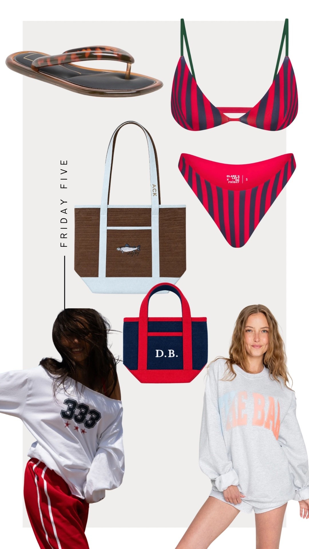 Friday Five: 7-3-26
1. Dairy Boy Totes (linked in my shopmy)
2. Left on Friday X Clare V
3. Dolce Vita Flip Flops 
4. The Bar Set
5. The Mayfair Group Tee - Code: Kristin15 (linked in my shopmy)

#LTKootd #LTKSwim