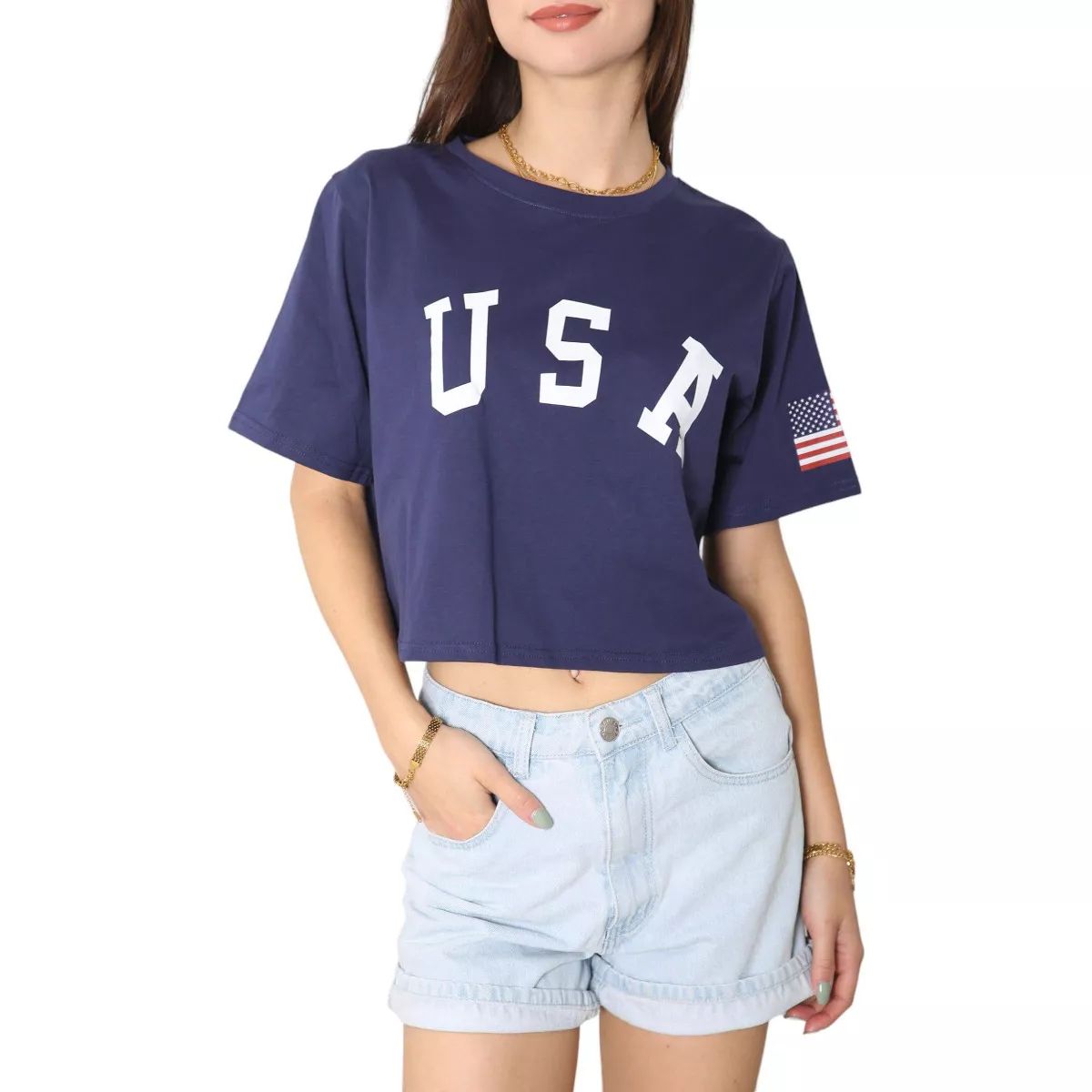 Anna-Kaci Women's Letter Print Crop Top Short Sleeve July 4th USA Flag T-Shirt | Target