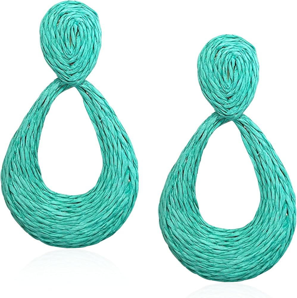 GBAHFY Boho Raffia Teardrop Stud Earrings Handmade Statement Bohemian Teardrop Dangle Earrings fo... | Amazon (US)