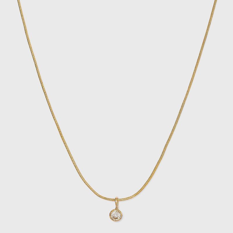 14K Gold Plated Cubic Zirconia Herringbone Bezel Chain Necklace - A New Day™ | Target