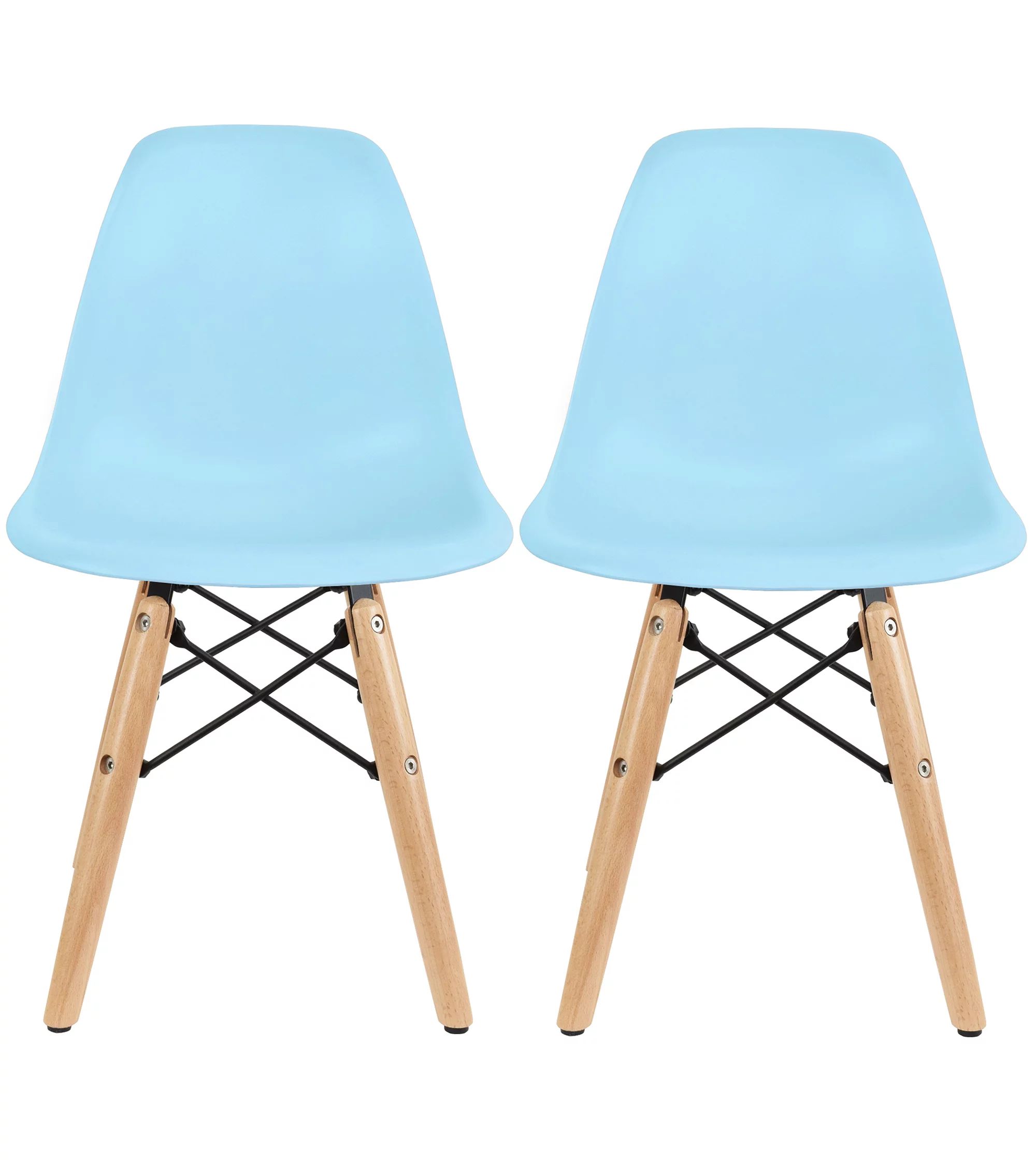 2xhome - Set of 2 - Blue - Toddler Kids Size Plastic Side Chair Black Seat Natural Wood Wooden Le... | Walmart (US)