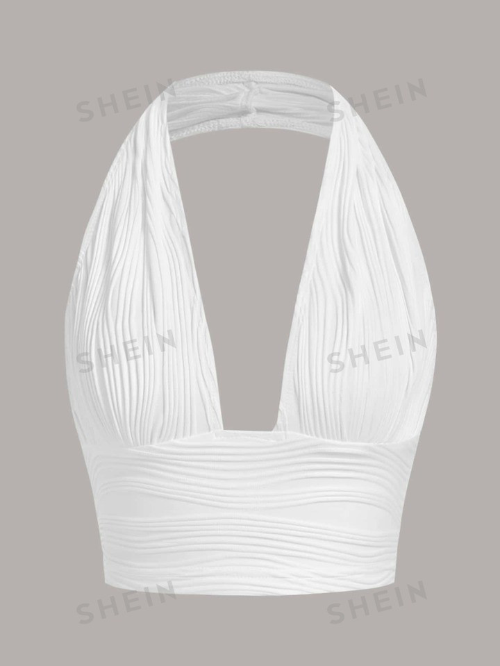 SHEIN ICON Solid Backless Crop Halter Y2k Top | SHEIN