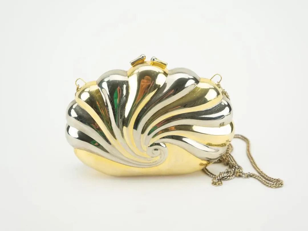 Vintage Shell Minaudière Bag 1970s | Gold Silver Metal Clutch | Spiral Seashell Design | Evening... | Etsy (US)