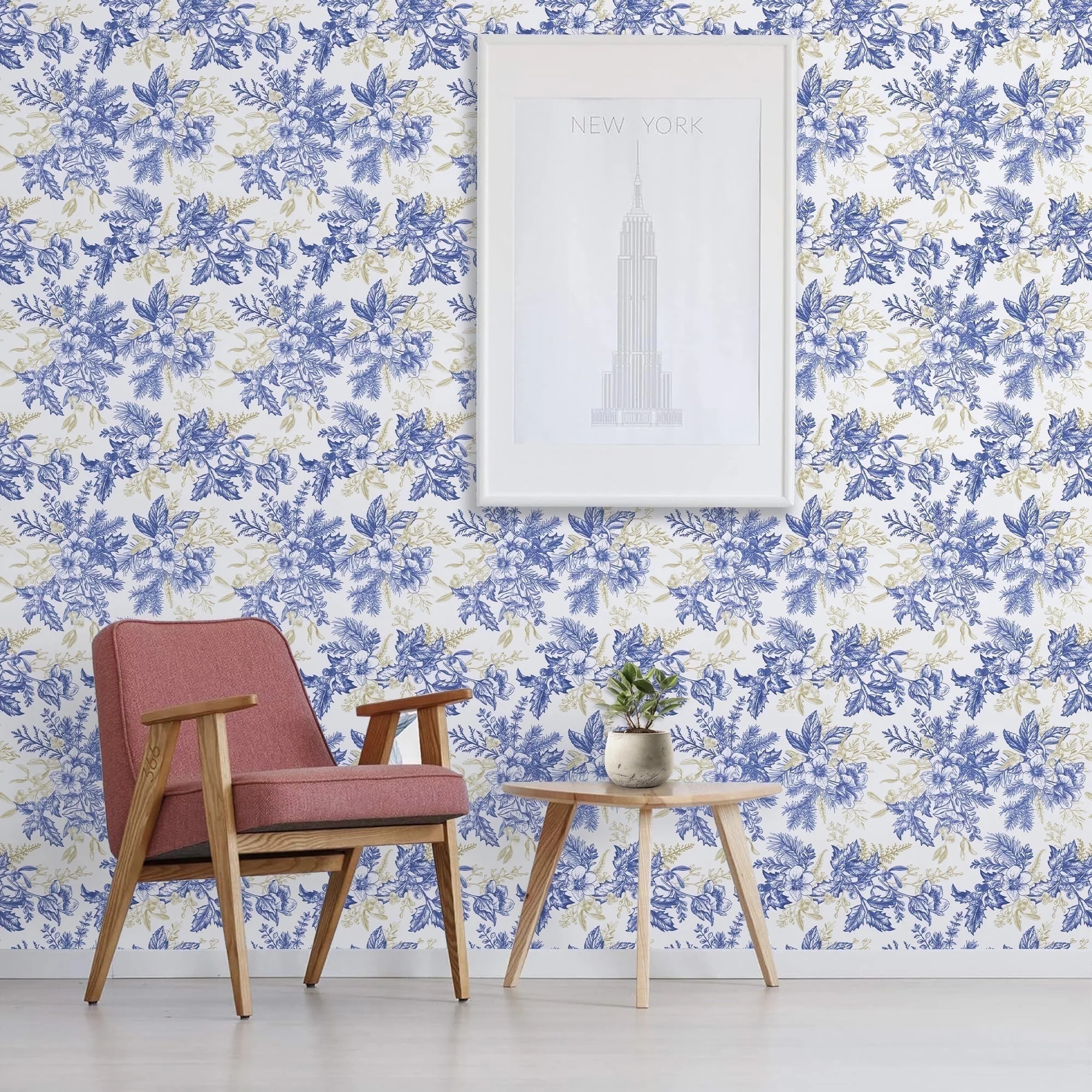 Abyssaly Blue Floral Wallpaper Peel and Stick Wallpaper 17.3"×118" Self Adhesive Removable Wallp... | Walmart (US)