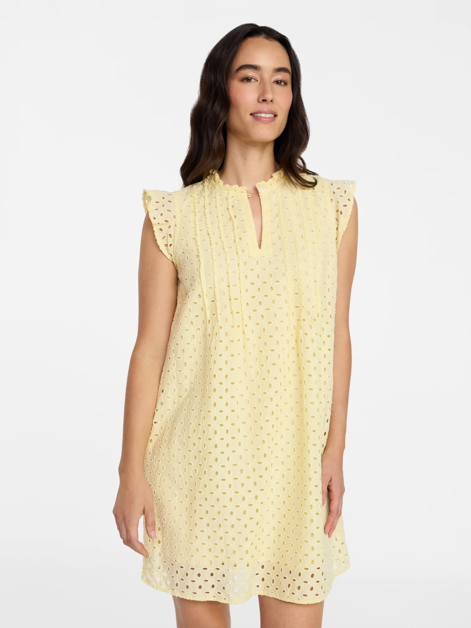 Time and Tru Women's Cotton Eyelet Mini Dress with Flutter Sleeves, Sizes XS-XXXL | Walmart (US)