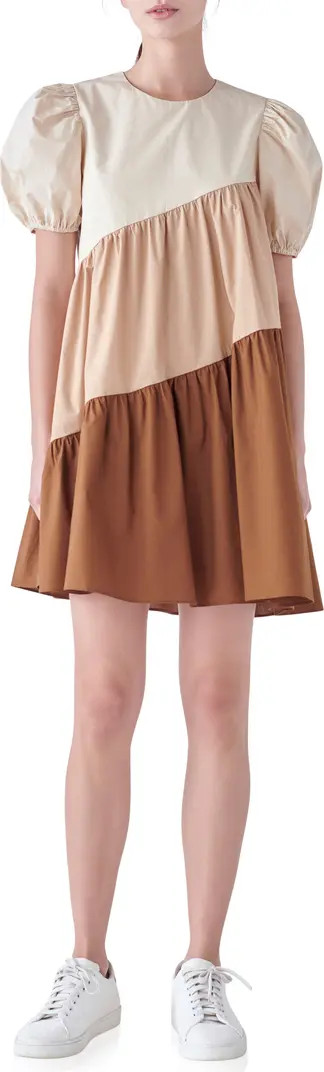 English Factory Colorblock Puff Sleeve Shift Dress | Nordstrom | Nordstrom