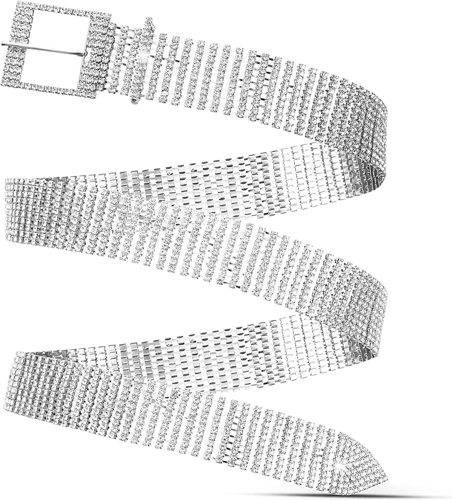 Women Rhinestone Belt Wide Glitter Waist Belt Glitter Belt with Buckle Shiny Artificial Diamond Wais | Amazon (US)