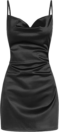 ZAFUL Women's Satin Sleeveless Spaghetti Strap Mini Dress Sexy Slip Cowl Neck Silky Cocktail Part... | Amazon (US)