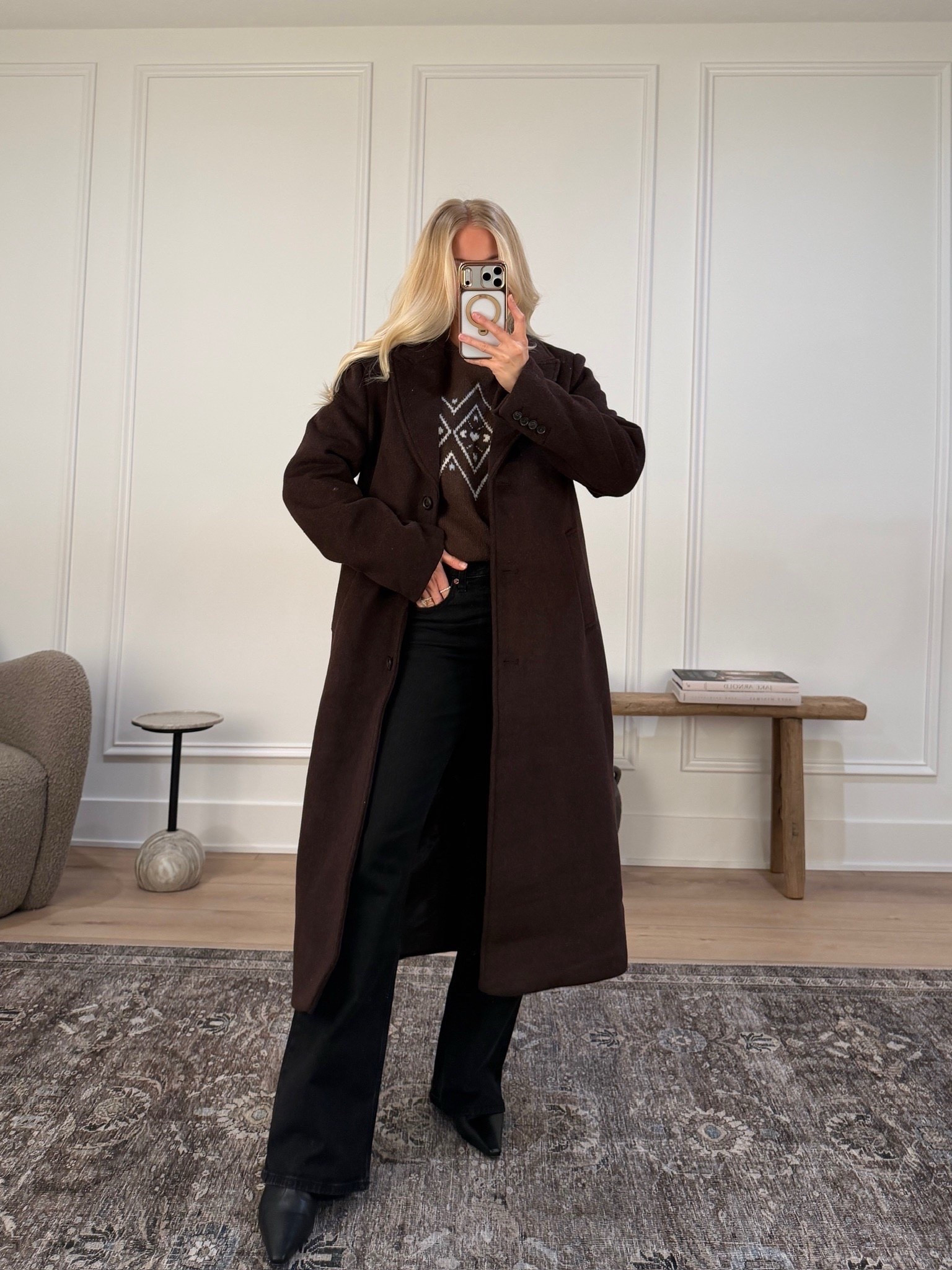 Wearing a medium in sweater for an oversized fit, medium tall in coat, 27 in jeans, shoes are true to size!
#KathleenPost

Holiday outfit, festive outfit, casual holiday look

#LTKootd #LTKHoliday #LTKSeasonal