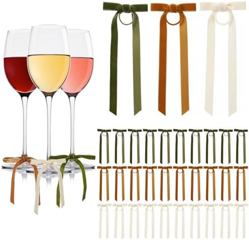 30 Pcs Christmas Wine Glasses Bow Velvet Drink Markers Charms with Hook and Loop Wine Tags Christ... | Amazon (US)