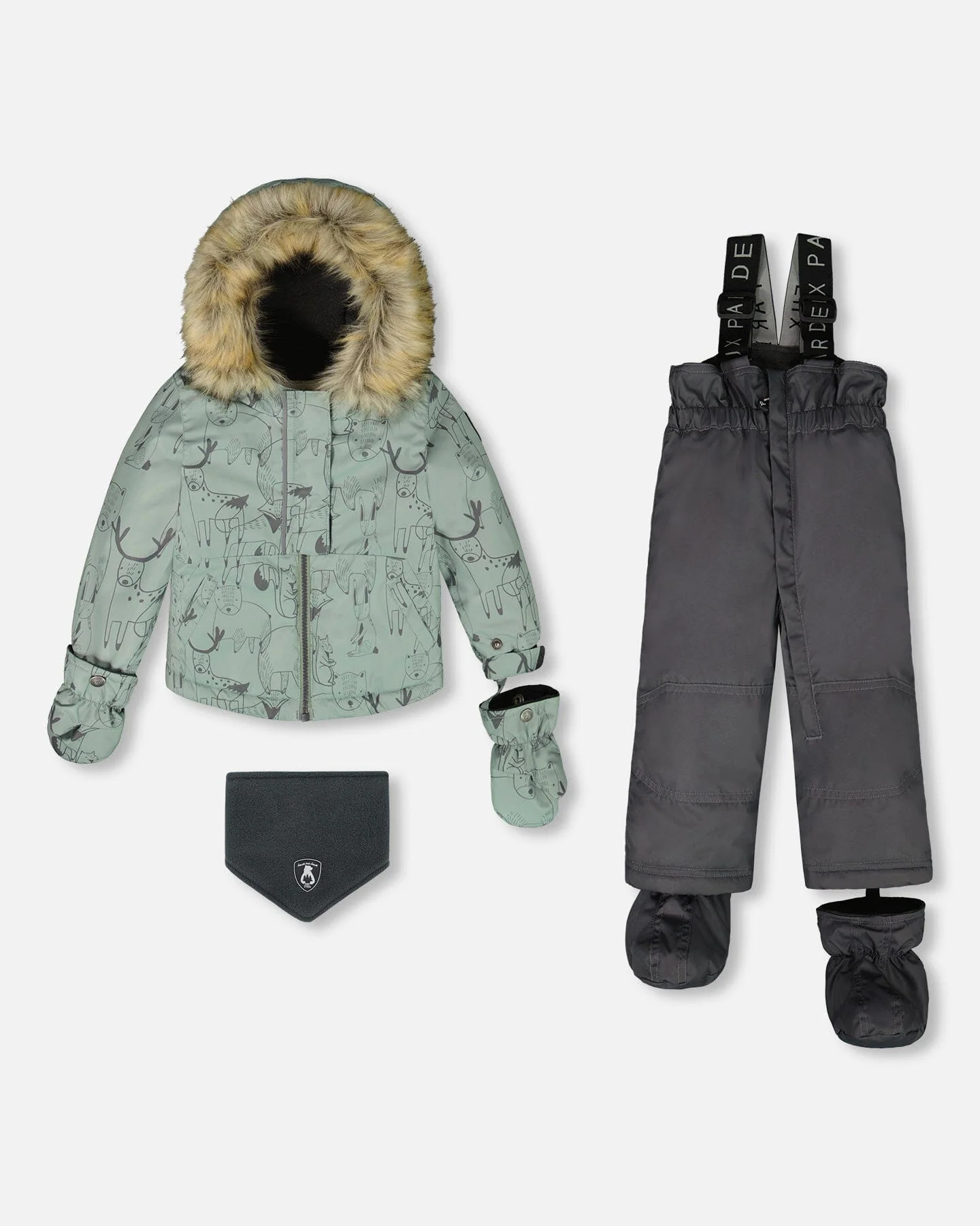 Two-Piece Baby Play Snowsuit With Printed Jacket Sage Green - Deux par Deux | Deux par Deux Childrens Designer Clothing