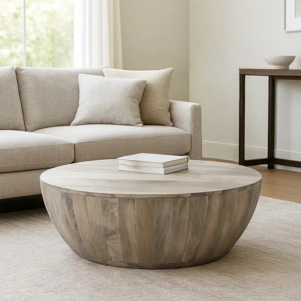 The Urban Port Arthur 35.5 Inch Round Mango Wood Coffee Table Subtle Grains - Bed Bath & Beyond -... | Bed Bath & Beyond