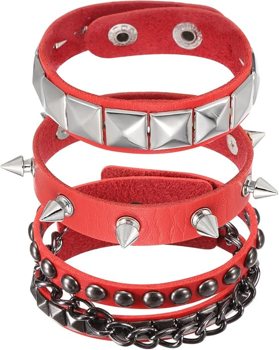 MECCANIXITY Rock Punk Studded Leather Bracelet Set,Goth Spiked Cuff PU Wristband Adjustable Brace... | Amazon (US)