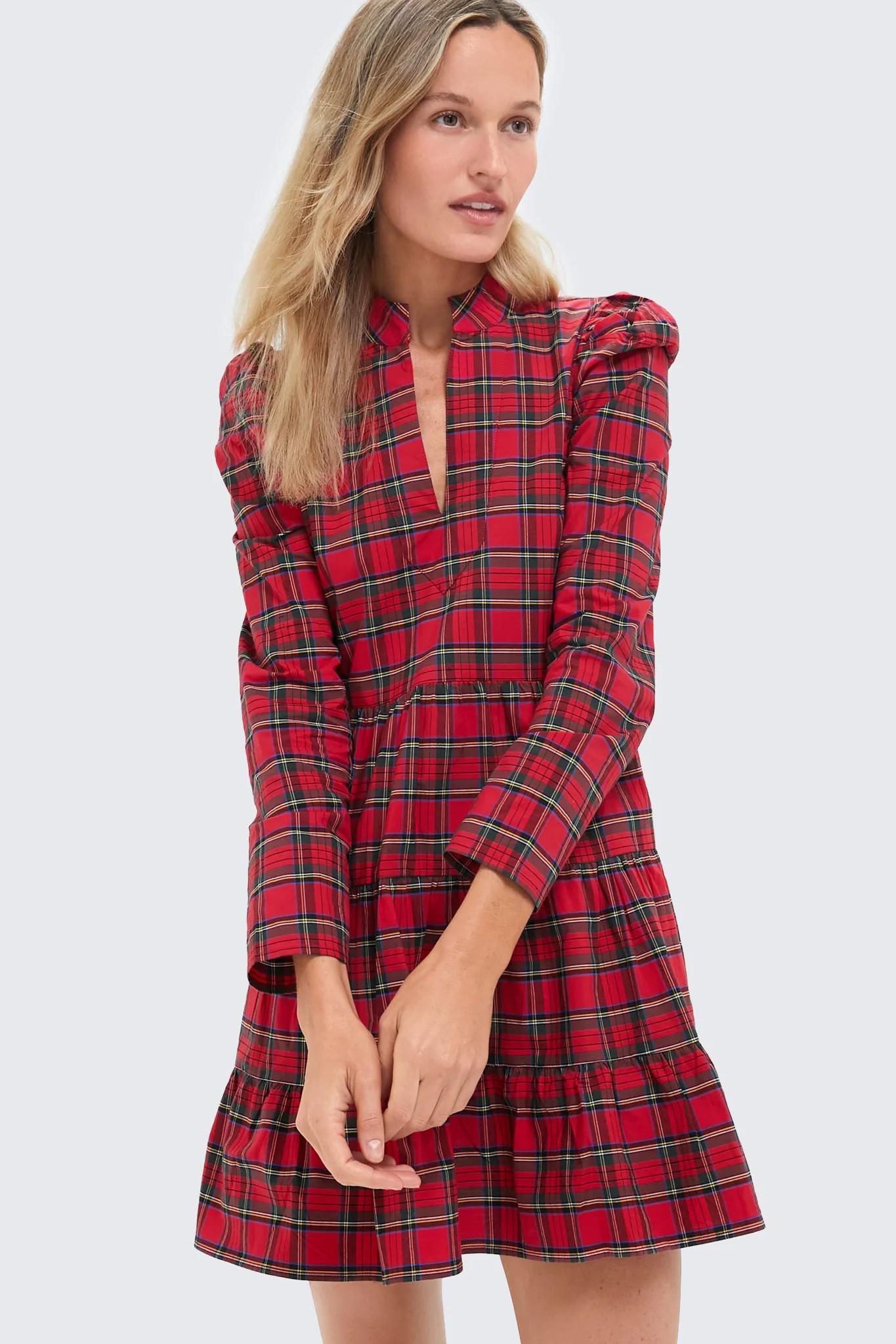Red Plaid Long Sleeve Tunic Flare Dress | Tuckernuck (US)