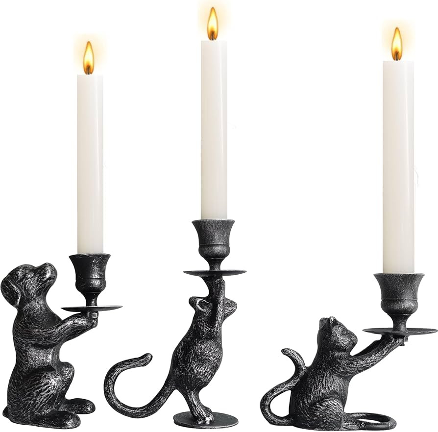 Iron Taper Candle Holder - Cat Decor Candle Holder - Dog Decorative Candle Stand - Mouse Taper Ca... | Amazon (US)