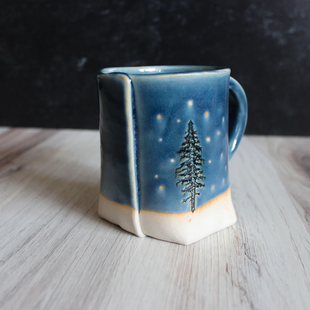 Starry Night Mug, Tree Mug, Camping Mug, Camping Coffee Cup, Northern Lights, Rustic Kitchen Acce... | Etsy (US)