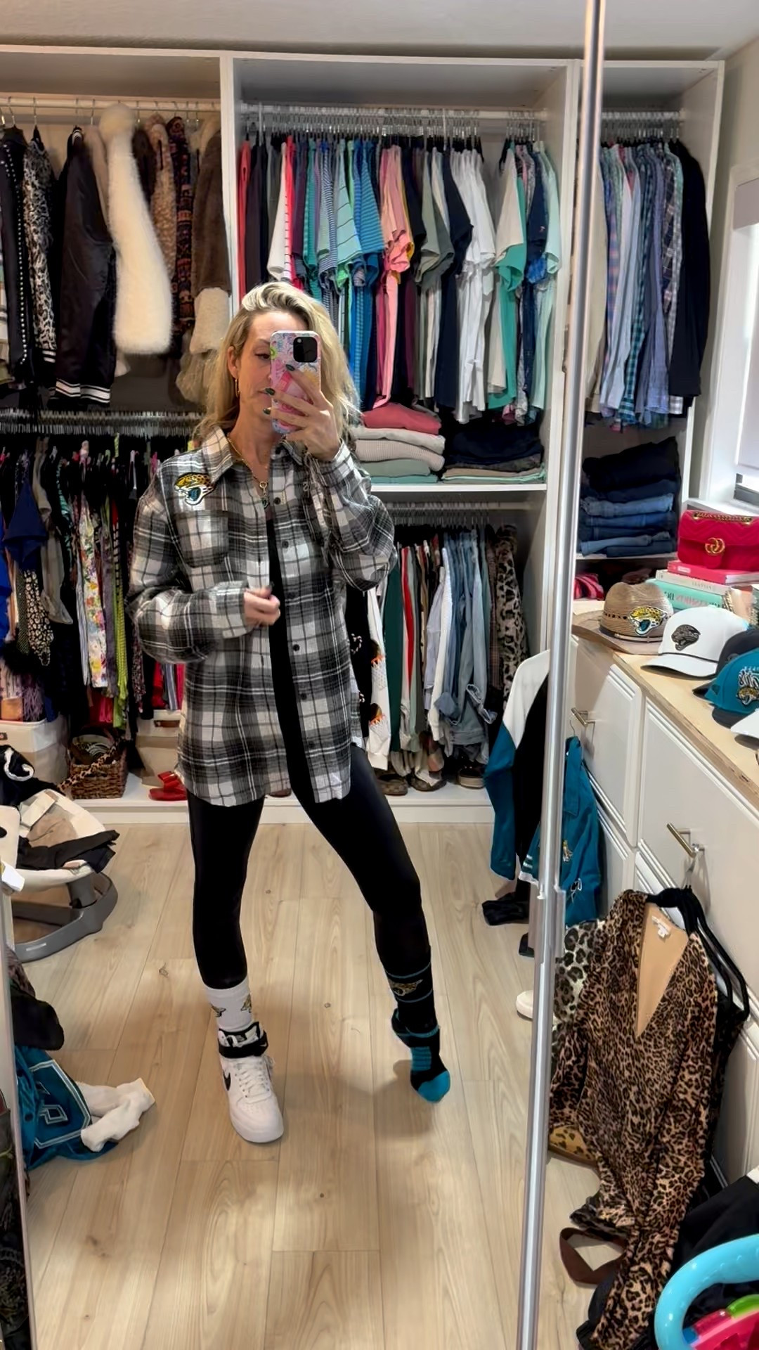 Loving these NFL tube socks. NFL Game Day Outfit. Jacksonville Jaguars. Football game.  Jax Jags. Duval.  
Plaid Jaguars Top is Fashion Nova  

#LTKSaleAlert #LTKootd #LTKmomlife