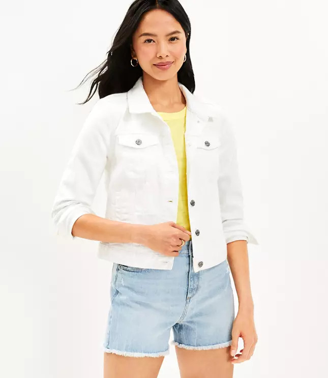 Denim Trucker Jacket in White | LOFT