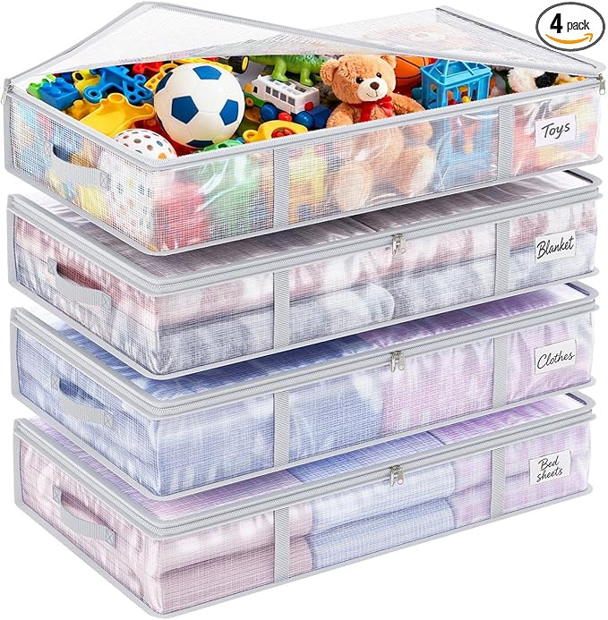 Fixwal 4pcs 90L Under Bed Storage Containers Bins Clear Closet Underbed Organizers and Storage fo... | Amazon (US)