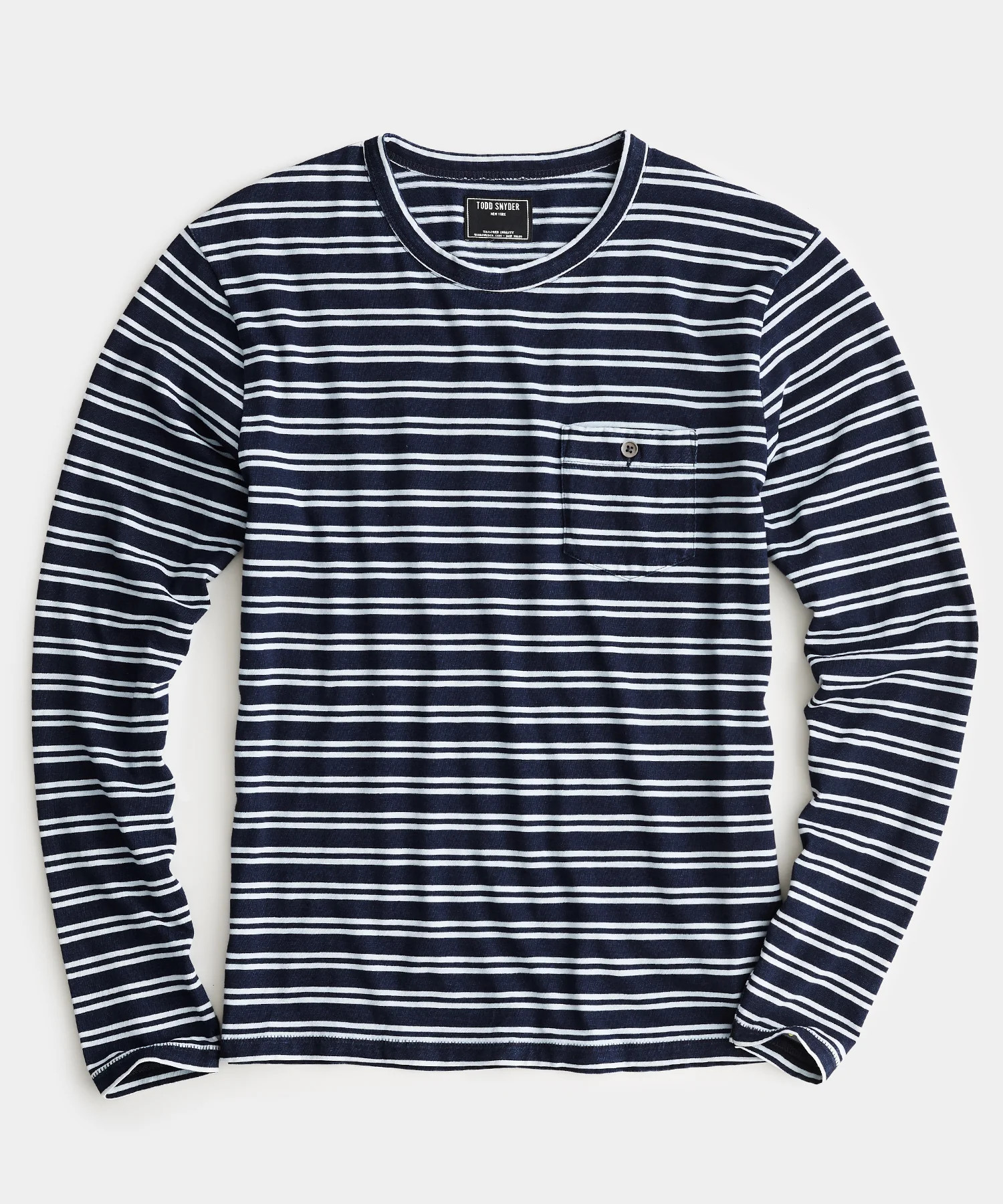 The Longsleeve Indigo Stripe Pocket Tee | Todd Snyder
