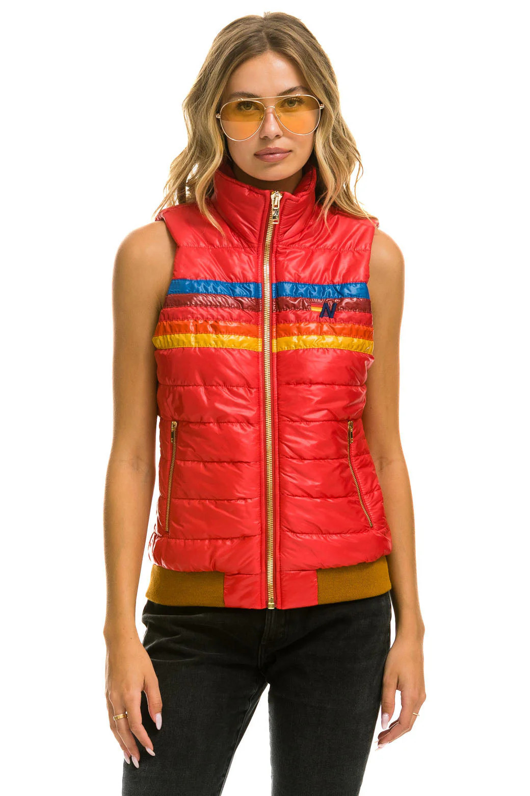 WOMEN'S 5 STRIPE VEST - GLOSSY CHERRY | Aviator Nation
