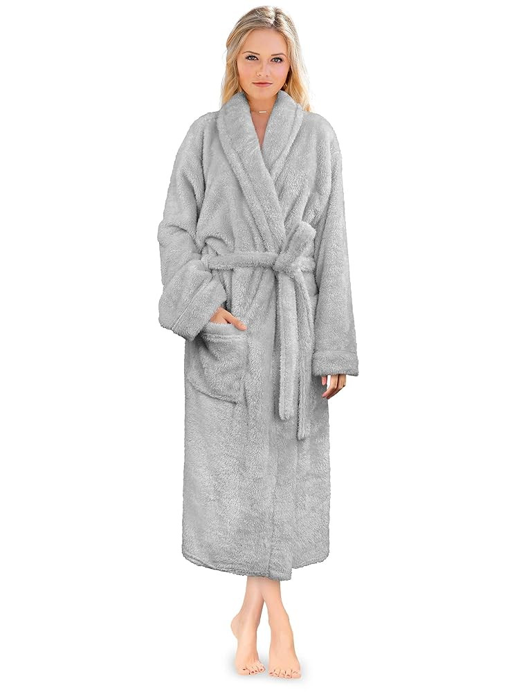 PAVILIA Premium Womens Plush Soft Robe Fluffy, Warm, Fleece Sherpa Shaggy Bathrobe (S/M, Black) | Amazon (US)