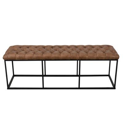 52.25" Draper Large Decorative Bench with Button Tufting Light Brown Faux Leather - Homepop | Target