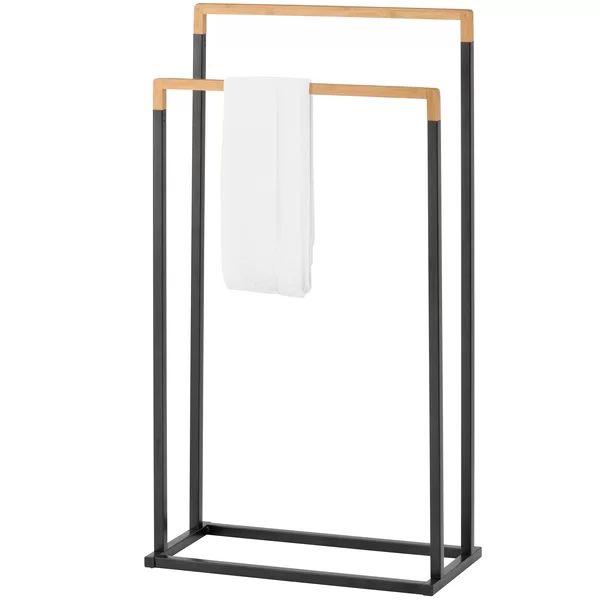 Metal and Bamboo Free Standing Towel Rack | Wayfair Professional